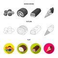 Dragee, roll, chocolate bar, ice cream. Chocolate desserts set collection icons in flat,outline,monochrome style vector