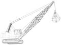 Dragline excavator. The layers of visible and invisible lines are separated. The layers of visible and invisible lines