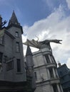 Universal Studios Wizarding World of Harry Potter dragon above Gringotts Bank Royalty Free Stock Photo