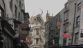 Universal Studios Wizarding World of Harry Potter dragon above Gringotts Bank Royalty Free Stock Photo