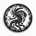 Dragon on a black circle. Chinese zodiac sign. Isolated on white background Royalty Free Stock Photo