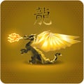 Dragon. Black-and-gold color. Symbol in the Chinese calendar. 3d.