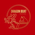 Dragon boat banner with gold line abstract dragon boat in circle on red texture background vector design Royalty Free Stock Photo