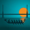 Dragon boat behind the bridge vector illustration Royalty Free Stock Photo