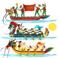 Dragon boat colorful flat set vector illustration Royalty Free Stock Photo