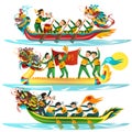 Dragon boat colorful flat set vector illustration Royalty Free Stock Photo