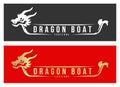 Dragon boat fastival banner with white and gold dragon boat sign vector design