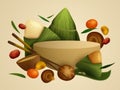 Dragon Boat Festival abstract floating rice dumpling, ingredient recipe and round podium