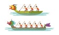 Dragon Boat Festival with Participants Taking Part in Racing Using Paddle Vector Set