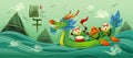 Dragon Boat Festival  with rice dumpling cartoon character and dragon boat on water. Translation - Dragon Boat Festival, 5th of Royalty Free Stock Photo