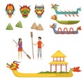 Dragon Boat Festival set of vector Illustrations on a white background Royalty Free Stock Photo