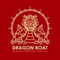 Dragon boat festival - Soft gold abstract modern front dragon boat and boater on water wave in circle sun sign and red background