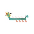 Dragon Boat with paddles, symbol of Chinese traditional Festival vector Illustration on a white background Royalty Free Stock Photo