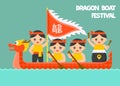 Dragon Boat paddling with Paddler and Drummer vector Royalty Free Stock Photo