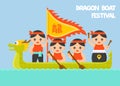 Dragon Boat paddling with Paddler and Drummer vector Royalty Free Stock Photo