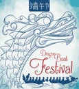 Dragon Boat Race Poster in Hand Drawn Style, Vector Illustration