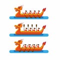 Dragon boat racing in chinese festival icon set. cartoon flat illustration vector isolated in white background Royalty Free Stock Photo