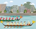 Dragon boat racing on the city harbour