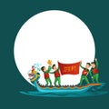 Dragon boat racing flat colorful poster vector illustration