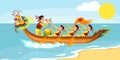 Dragon boat racing horizontal banner vector illustration