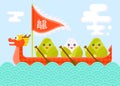 Dragon Boat with Rice dumpling paddler Dragon Boat festival vector Royalty Free Stock Photo