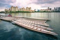 Dragon Boats park besides Water Sports Centre at Singapore Sports Hub.