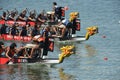 Dragon boats racing to finish DBS river Regatta 2013 Royalty Free Stock Photo