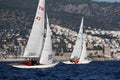 Dragon boats sailing in Bodrum castle for Dragon Cup in Bodrum, Turkey Royalty Free Stock Photo