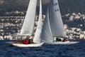 Dragon boats sailing at the front of the Bodrum castle for Dragon Cup in Bodrum, Turkey