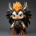 Cartoon-inspired Owl Creature In Light Black And Amber Style