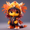 Charming Anime Toy Figurine With Flaming Hair - Detailed Feather Rendering