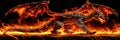 The dragon, breathing with fire against the backdrop of an extinct volcano and starry sky, symbo