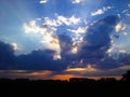 Dragon breathing fire from the clouds