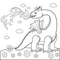 Fire breathing dragon. Vector black and white coloring page.