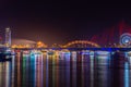 Dragon Bridge Cau Rong illuminated at night, Da Nang Vietnam Royalty Free Stock Photo