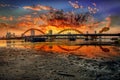 Dragon bridge of Da Nang city at sunset Royalty Free Stock Photo