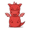 Dragon cartoon character. Cute smiling red dragon. Sticker emoticon with joy, fun, happiness, warm emotion. Vector