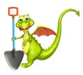 Dragon cartoon character with digging shovel