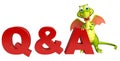 Dragon cartoon character with Q & A sign