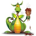 Dragon Cartoon with Melted Ice Cream Funny Character Vector Illustration