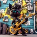 Dragon cat hybrid A black cat as a fender guirar. Generative AI