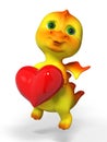 Dragon character holding heart 3d rendering Royalty Free Stock Photo
