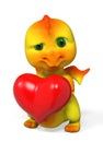 Dragon character holding heart 3d rendering Royalty Free Stock Photo