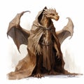 Hyperrealist Dragon Illustration In Brown Cloak For D&d Digital Painting