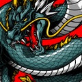 dragon coiled on red background
