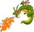 Angry Green Dragon Cartoon Character Flying And Spitting Fire Royalty Free Stock Photo