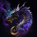 Dragon in cosmic space. Vector illustration of fantasy dragon in outer space. generative AI