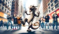 Dragon dancing in the street, applauded by people Royalty Free Stock Photo