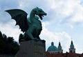 Dragon from the dragon bridge and St. Nicholas cathedaral Ljubljana