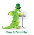 Dragon drinking beer on St. Patrick's day